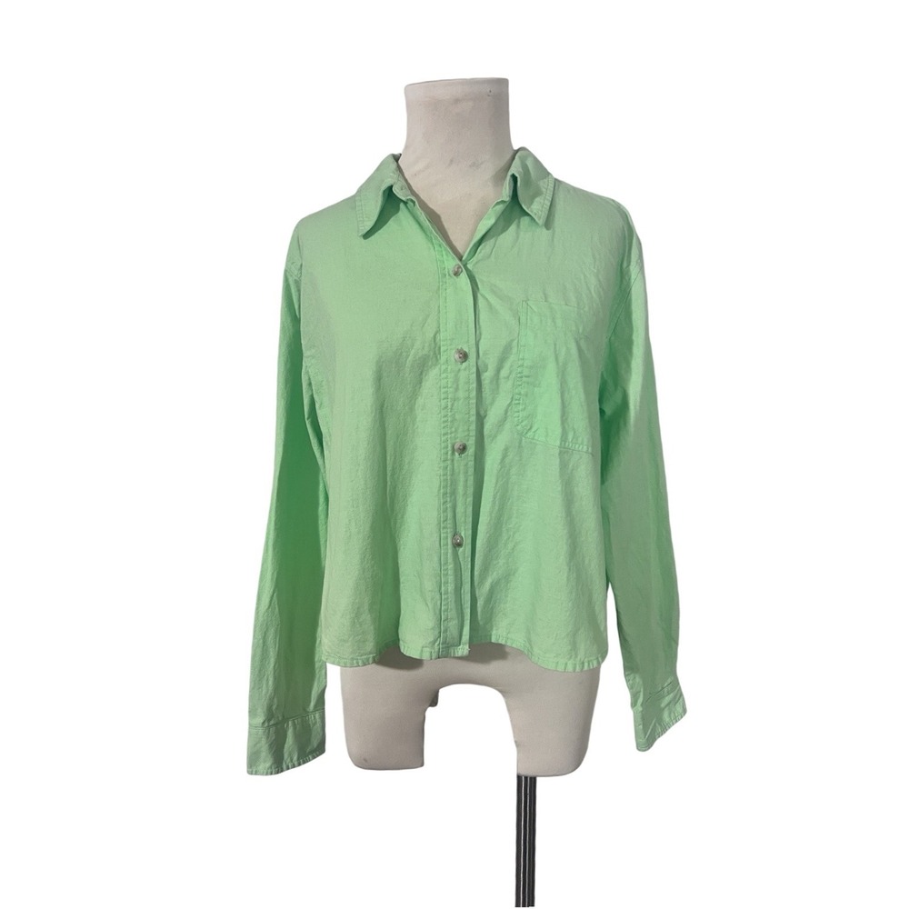 Universal Thread Womens XL Mint Green Cotton Linen Cropped Button Down Shirt